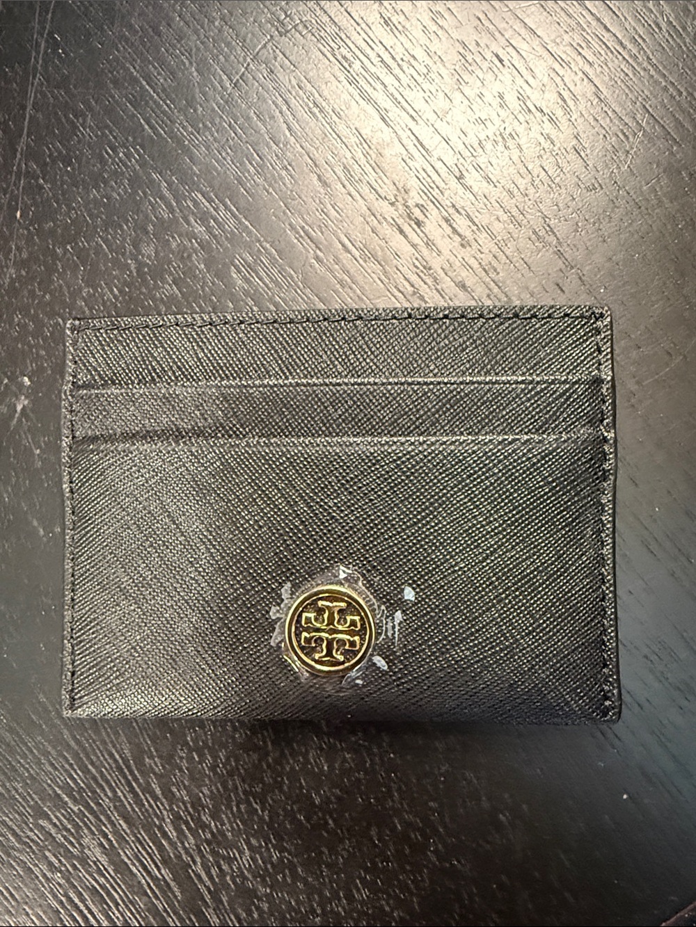 Tory Burch Black Saffiano Card Holder with Gold Logo Accent
